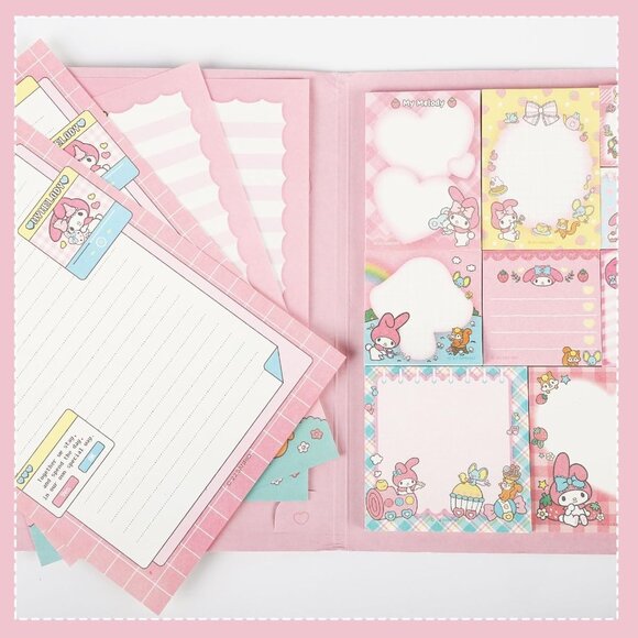 Hello Kitty My Melody Pink Sticky Notebook Cute Rabbit Stationery Set - Picture 3 of 7